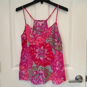 Lilly Pulitzer Dusk Silk Tank Top Size M Racerback Pink Peony